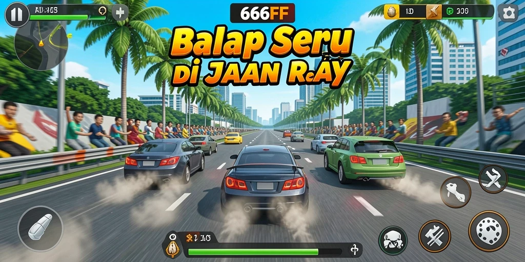 Tampilan gameplay seru dalam balapan mobil yang mendebarkan.