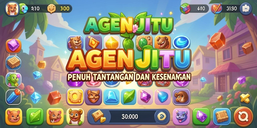 Tampilan permainan AGENJITU dengan gameplay seru mencocokkan permata.