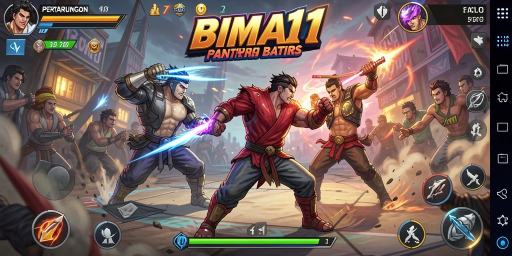 Screenshot menampilkan pertarungan seru antara dua karakter dalam BIMA11.