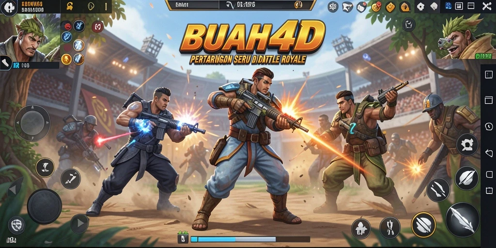 Gameplay BUAH4D yang seru dalam pertempuran Battle Royale.