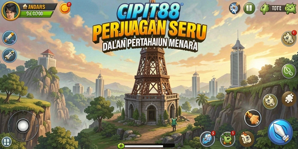 Tampilan menyerupai medan perang dalam game Tower Defense yang seru.