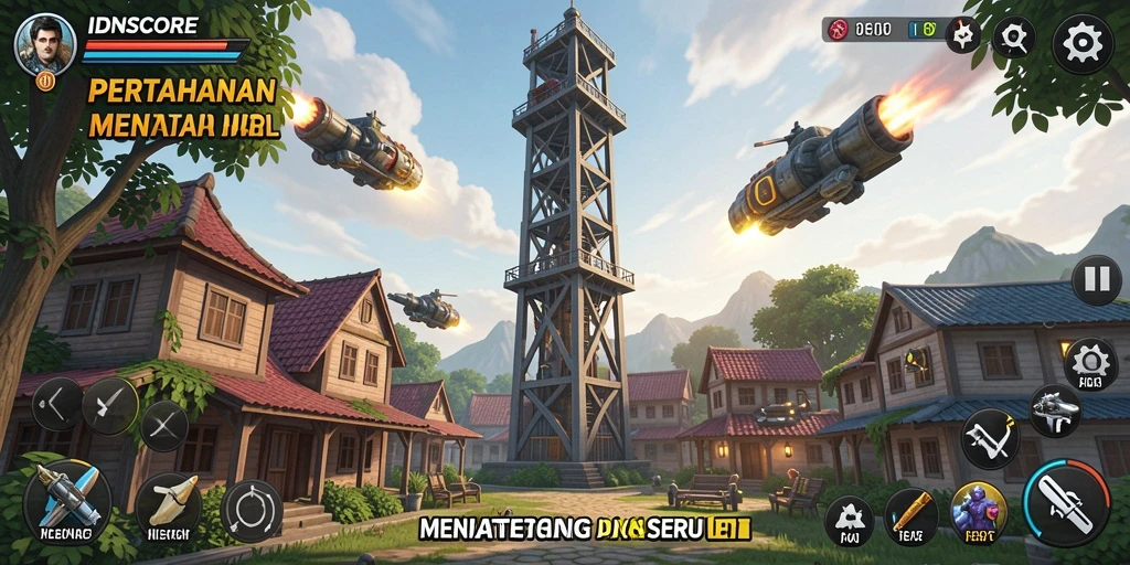 Gameplay seru dan menantang dalam IDNSCORE Tower Defense.