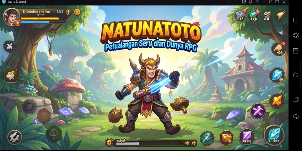 Screenshot gameplay NATUNATOTO yang menunjukkan pertarungan seru di dunia RPG.
