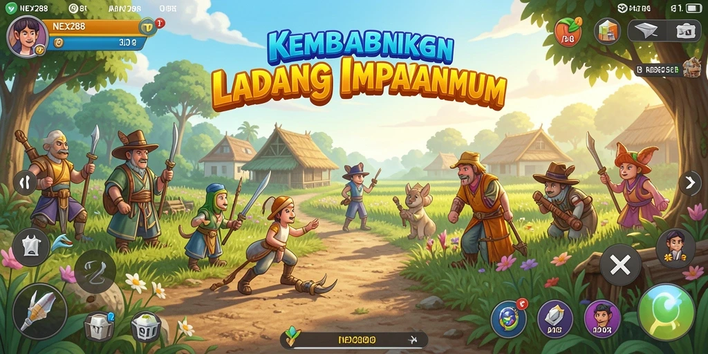 Tangkapan layar utama NEX288 menampilkan ladang dengan tanaman hijau yang subur.