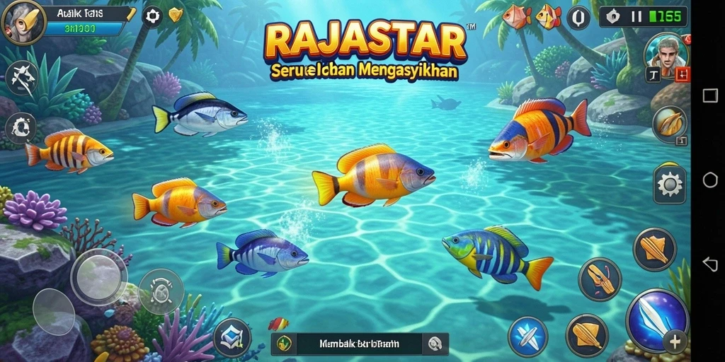 Tampilan gameplay menembak ikan di RAJASTAR dengan grafik yang memukau.