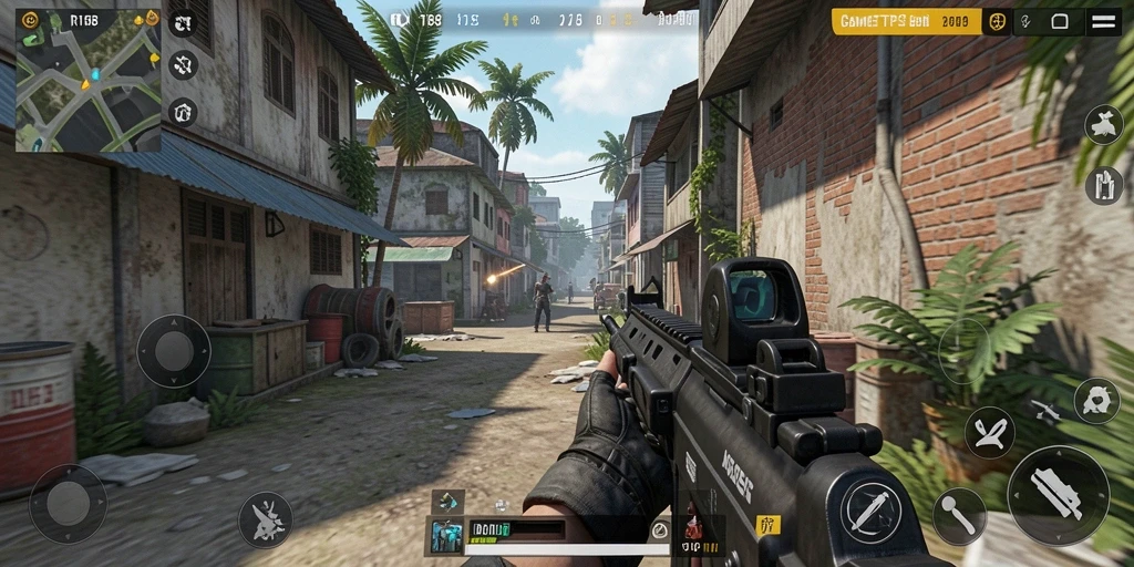 Tampilan screenshot utama RI188 menampilkan aksi gameplay TPS yang intens.