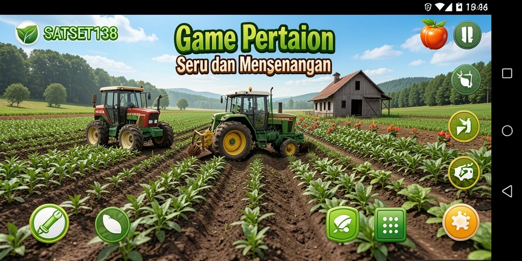 Screenshot utama SATSET138 menampilkan keseruan gameplay pertanian yang interaktif.