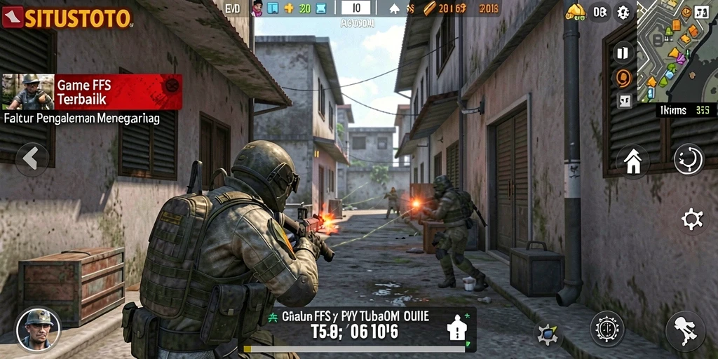 Screenshot gameplay SITUSTOTO menampilkan aksi tembak-menembak yang intens.