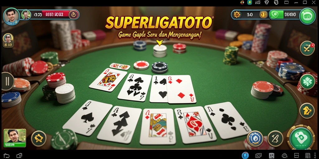 Tampilan gameplay <strong>SUPERLIGATOTO</strong> yang menampilkan kartu Gaple yang dinamis.