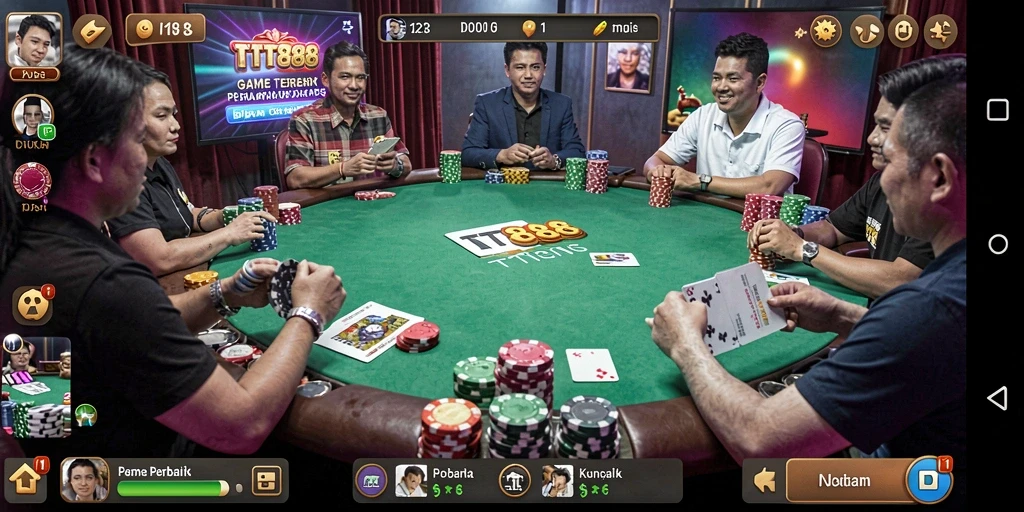 Tampilan layar permainan poker yang intens dan seru di TTT888.