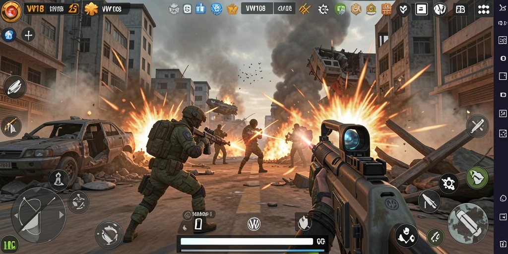 Tangkapan layar gameplay VW108 menampilkan pertempuran yang intens.